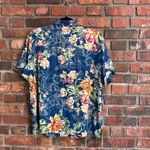 Classic Elements  womens floral Hawaiian style casual button up shirt blue XL Photo 4