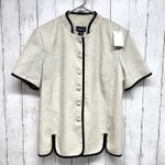 Leslie Fay Vtg  Jacket Women Size 16P Cream Collared Short Sleeve Button Blouse Photo 0