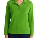 Liz Claiborne Lime Green Cotton Nylon 1/4 Button Collared 3/4 Sleeve Sweater L Photo 0