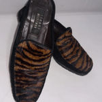 Stuart Weitzman 90s Y2K Vintage Block Heel Fur Zebra Chocolate Brown Mules Sz 8B Photo 0