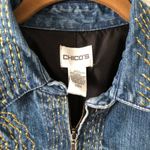 Chico's  Zip Up Jean Jacket Embroidered Floral Photo 2