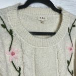 POL Small Floral Embroidered Cable Knit Sweater Cottagecore Cream Cozy Photo 3