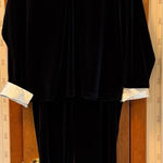 Notations  Black Velvet Pants Set with Cream Cuffs and Collar Photo 0