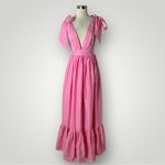 Alamour The Label Cellina Pink Maxi Dress Small Deep V Bow Strap Tiered‎ Photo 9