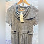 Pleione NWT Anthropologie  Gingham Dress Cowl Neck with pockets black & white Photo 2