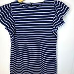 Seed Heritage XS Blue Black Stripe Ruffle Sleeve Shift Stretchy Women's Dress Photo 1