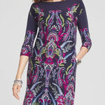 Chico's  Ruched Sleeve Midi Dress Size 2 Large Multi Paisley Floral Stretch Office Photo 0