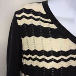 Charter Club Black and Cream 3/4 Length Silk Blend Chevron Patterned Sweater-S Photo 4