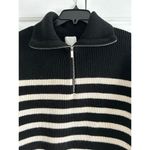 H&M HM Chunky Knit Striped QuarterZip Sweater Black & White Nautical Ribbed Pullover Photo 2