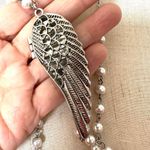 Faux pearl half angel wing locket pendant necklace Photo 0