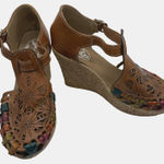Artesanias Itzel Shoes Womens Size 7 Brown Wedge Heels Mexican Leather Sandals Photo 0