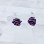 Vintage Clip On Earrings Purple Fabric Rose 5/8" Photo 1