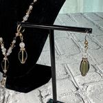 Teardrop Grey Charcoal Black Iridescent Silver Beaded Necklace and Earring Set Photo 1