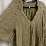 Free People Small Cascara Sequin Knit Boho Top Olive Green Flowy Wide Sleeve Photo 1