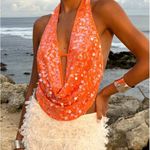 NWT SOLY HUX Sequin Halter Crop Top Orange Glitter Deep Cowl Neck Small Photo 3