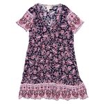 Knox Rose  Boho Paisley V Neck Dress Navy Blue Pink Short Sleeve Women’s Small Photo 1