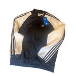 Adidas  Women's Black and White Striped Bomber Jacket‎ Photo 1