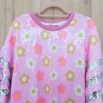 Simply Southern Womens Preppy Sequin Daisy Top Size L Pink Floral Short Sleeve Photo 1