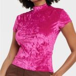 A New Day Velvet Hot Pink Fuschia Slim Fit Mock Turtleneck Velvet T-Shirt Photo 1