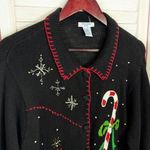 Vintage Ship N Shore‎ Sport Christmas Cardigan Embellished Ugly Sweater Black Size L Photo 3