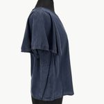 Sézane  Matty Ruffle Silk Short Sleeve Blouse | Sz FR 38 (US 6) | Navy Blue Photo 9