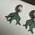Fish Charms Silver Tone & Green Dangle Drop Pierced Earrings Rustic Style Photo 5