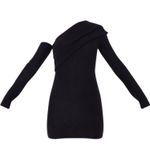 Pretty Little Thing Black Ribbed Long Sleeve One Shoulder Asymmetric Bardot Mini Dress  Photo 4