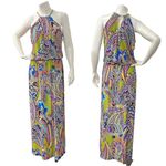 MSK womens Med multicolor Blouson Dress Chain Closure Wire Stretch Neckline Maxi Photo 1