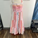 Tanya Taylor Size 16 Pink Tiered Claire Sun dress Pastel Stripe Coastal Wedding Photo 2