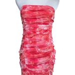 superdown x Draya Michele Ivanna Ruched Strapless Mini Dress Pink Tie Dye Large Photo 0
