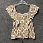 Altar'd State Heart Top Womens Small Beige Geometric Print Lace Trim Square Neck Photo 5