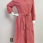 Vintage Farmhouse Striped Midi Shirt Dress Tie Waist One Size Cottagecore Farm Red Photo 2