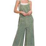 Zenana Outfitters Green Double Gauze Cotton Wide Leg Overalls Jumpsuit Boho Medium, NWT Photo 2