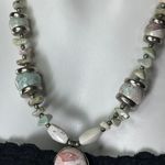 Multicolor Stone, Ceramic & Silver Tone Beaded Necklace 24” Long Photo 1