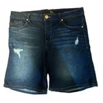 1822 Denim Dark Wash Lightly Distressed Denim Stretchy Shorts Size 14 Photo 1