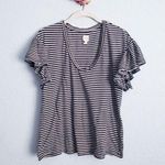 Rebecca Taylor La Vie  Black and White Striped V-neck Ruffle Tee Photo 0