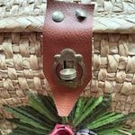 VTG 70s Acapulco Rattan Straw Woven Tote Bag Double Top Handle Floral Handmade Tan Photo 9