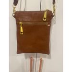 Michael Kors MK Brown Leather Crossbody Bag Gold Tone Hardware Zip Pockets Photo 3