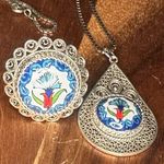 DGS Sterling Silver 925 Filigree Handpainted Ceramic Ring & Pendant Sz 6.5 Photo 0