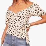 Reformation  Lores Off The Shoulder Polka Dot Wrap Top Blouse White Medium Photo 0