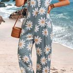 Overalls Harem Pants Adjustable Strap Ethnic Floral Jumpsuits Wild Leg XL Loose Fit Cure Rompers VTG design Blue Photo 1