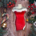 Zaful NWT Women's Sexy Off Shoulder Velvet Back Lace Up Fur Christmas Dress Photo 6