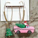 Betsey Johnson  Santa Christmas Tree Pink Car Mismatched Earrings Gold Tone Hook Photo 0