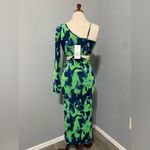 ZARA Green Asymmetric Jacquard V-Neck Dress Size M Spaghetti Strap One Sleeve Photo 14