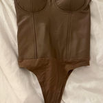 AQUA  Brown Leather Corset Bodysuit Photo 0