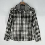 A'Nue Ligne Black‎ White Silk Gingham Layered Double Collared Shirt Size M Black Size M Photo 0