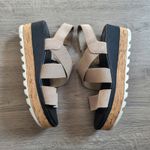 Sorel Womens Cameron Flatform Leather Wedge Sandals Elastic Strap Tan Size 9 Photo 1