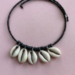 Vintage Cowrie Shell Necklace Marine Shells Mollusk Beach Ocean Sea Jewelry Black Photo 2