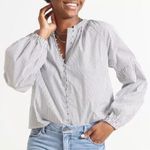 Evereve  Sofia Stripe Long Sleeve Button Down Poplin Blouse Top White Black Small Photo 0