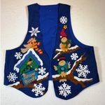 Ugly Christmas Vest Women's Blue "Snow Birds" Applique Holiday Party Vest Size L Photo 0